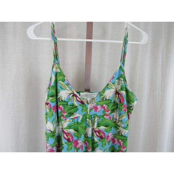 Pineapple Moon Medium Green Blue Hawaiian Tank Maxi Dress Floral Palm Leaves - Picture 2 of 7